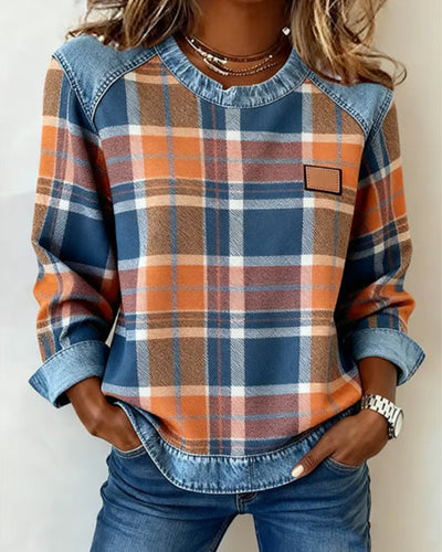 Michelle | Casual sweater with round neck and denim patchwork