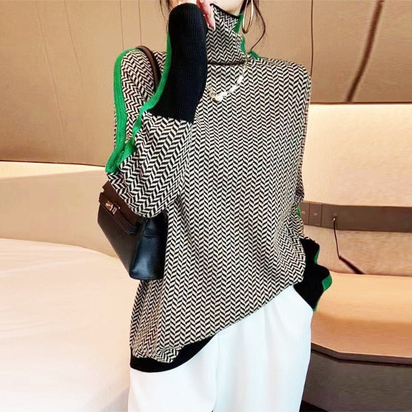 Sophia | Turtleneck with Striking Contrasting Stripes